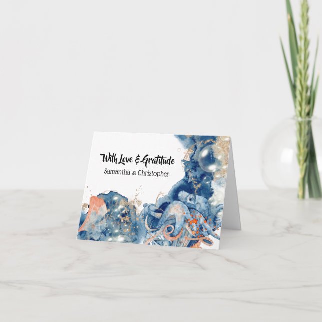 Octopus marineblaue orange Hochzeit danke Strand (Vorderseite)