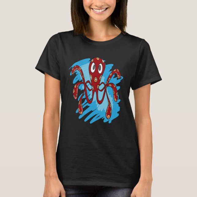 OCTOPUS MEERESTIERE OZEAN OCTOPUS ROTE SPOTEN T-Shirt (Vorderseite)