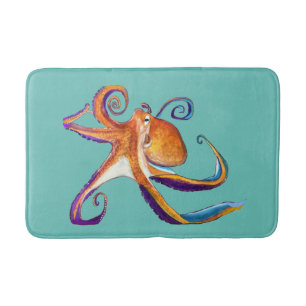 Octopus Meereswelt Aquarellkunst Badematte