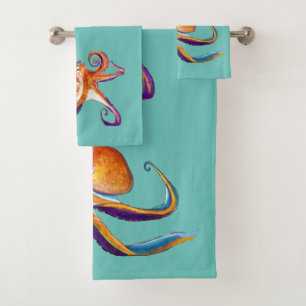 Octopus Meereswelt Aquarellkunst Badhandtuch Set