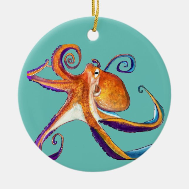 Octopus Meereswelt Aquarellkunst Keramik Ornament (Vorne)