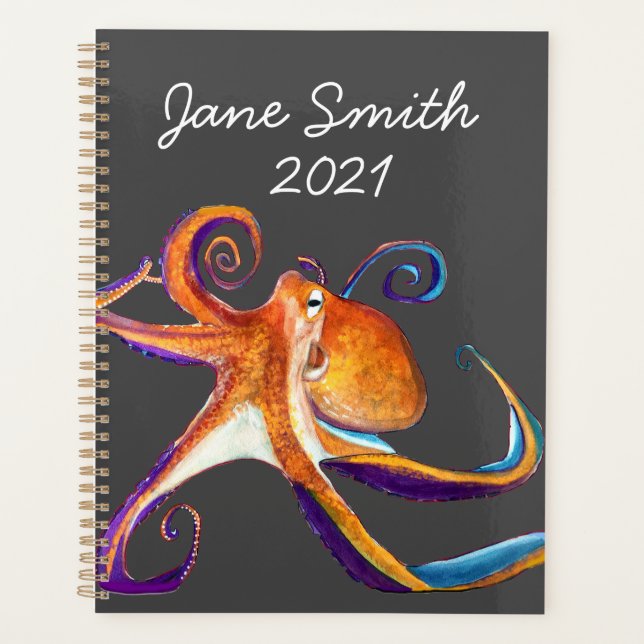Octopus Meereswelt Aquarellkunst Planer (Vorderseite)