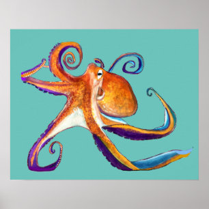 Octopus Meereswelt Aquarellkunst Poster