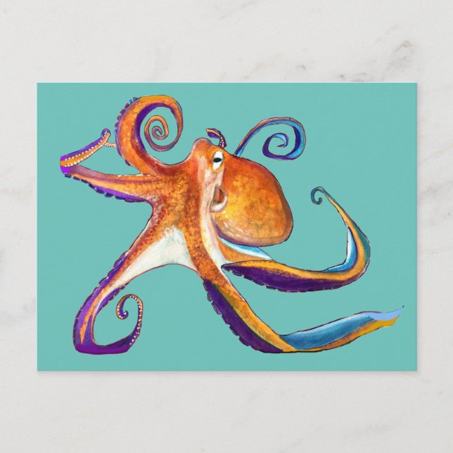 Octopus Meereswelt Aquarellkunst Postkarte (Vorderseite)