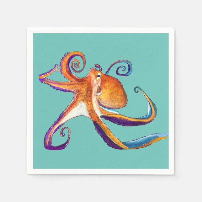 Octopus Meereswelt Aquarellkunst Serviette (Vorderseite)
