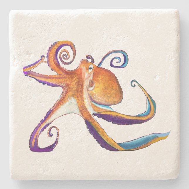 Octopus Meereswelt Aquarellkunst Steinuntersetzer (Vorderseite)