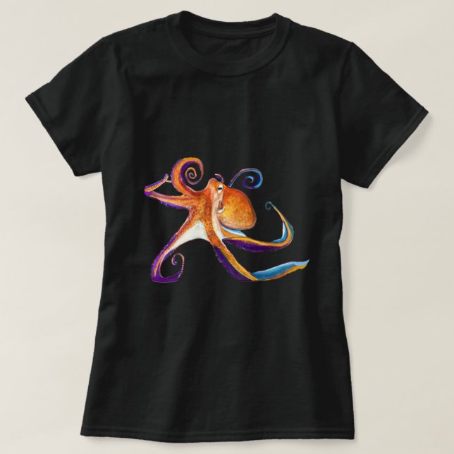 Octopus Meereswelt Aquarellkunst T-Shirt (Design vorne)
