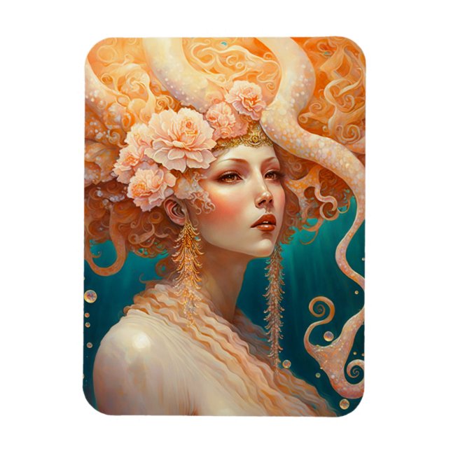 Octopus Mermaid Fantasy Art Magnet (Vertikal)
