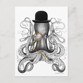 Octopus Monocle Bowler Hat Neugier Postkarte