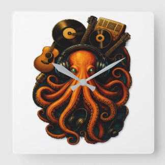 "Octopus Music Wall Clock - Steampunk Art Deco wi Quadratische Wanduhr