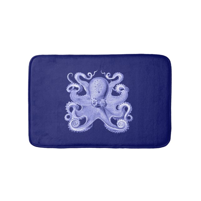 Octopus Navy Blue Sea Coastal Nautical Beach House Badematte (Vorderseite)