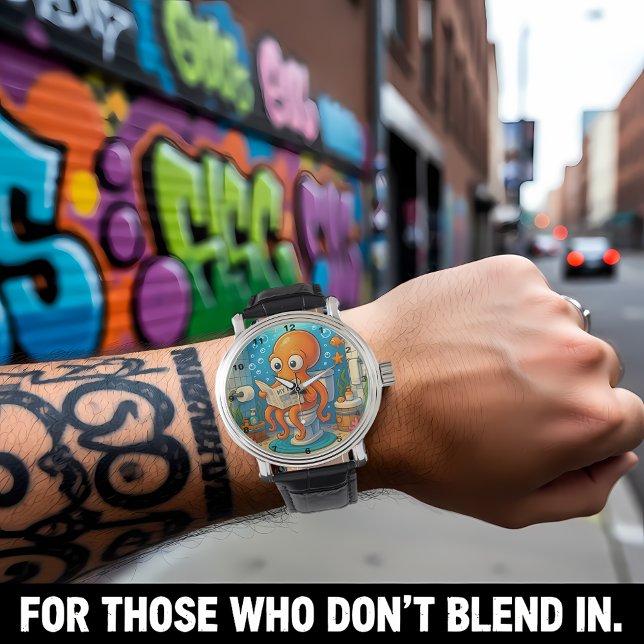 Octopus on Toilet Humorous Funny Bathroom Setting Armbanduhr (Von Creator hochgeladen)