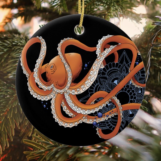 Octopus Orange Mandal Blue Keramik Ornament (Von Creator hochgeladen)