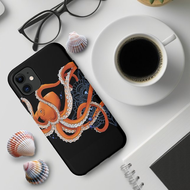 Octopus Orange Mandala Blue Case-Mate iPhone Hülle (Von Creator hochgeladen)