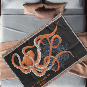 Octopus Orange Mandala Blue Decke