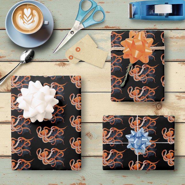 Octopus Orange Mandala Blue Geschenkpapier Set (Von Creator hochgeladen)