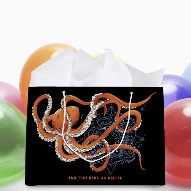Octopus Orange Mandala Blue Große Geschenktüte (Von Creator hochgeladen)