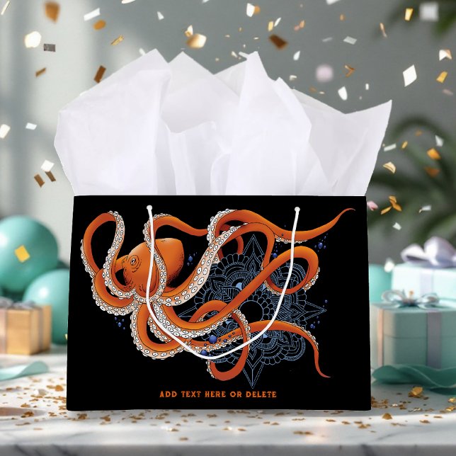 Octopus Orange Mandala Blue Große Geschenktüte (Von Creator hochgeladen)