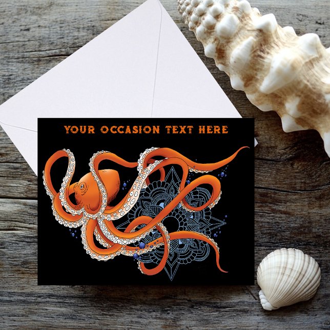 Octopus Orange Mandala Blue Karte (Von Creator hochgeladen)