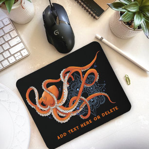 Octopus Orange Mandala Blue Mousepad