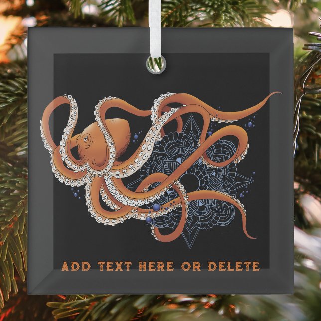 Octopus Orange Mandala Blue Ornament Aus Glas (Von Creator hochgeladen)