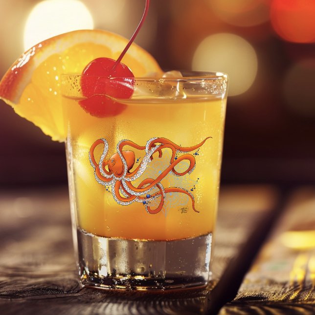 Octopus Orange Mandala Blue Schnapsglas (Von Creator hochgeladen)