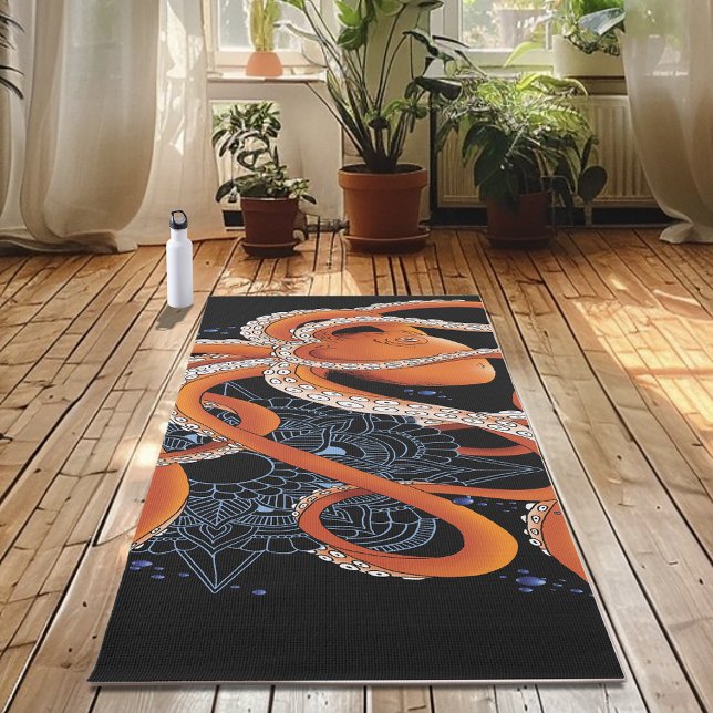 Octopus Orange Mandala Blue Yogamatte (Von Creator hochgeladen)