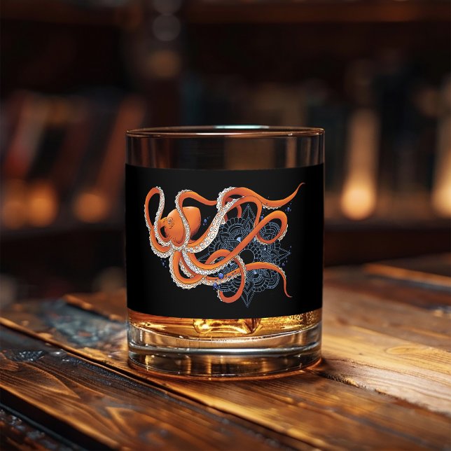 Octopus Orange Mandalla Blue Whiskyglas (Von Creator hochgeladen)
