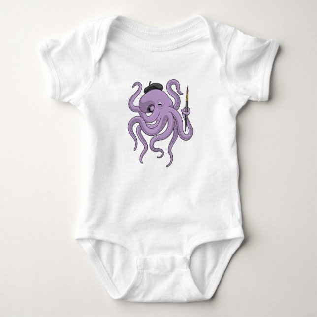 Octopus Painter Pinsel Baby Strampler (Vorderseite)