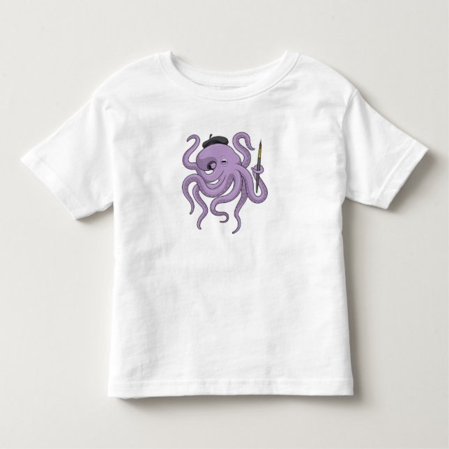 Octopus Painter Pinsel Kleinkind T-shirt (Vorderseite)