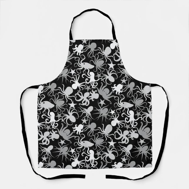 Octopus Pattern.b Black BG Schürze (Vorderseite)