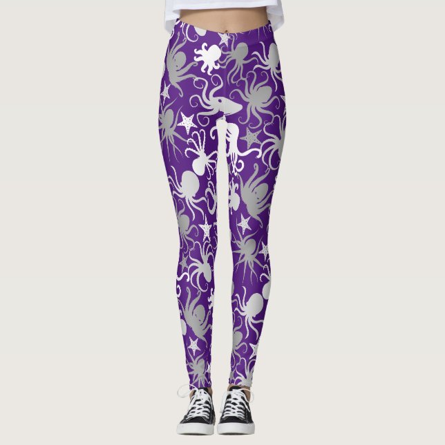 Octopus Pattern.b Lila BG Leggings (Vorderseite)