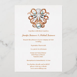 Octopus Perlen Thema Wasserstrand minimalistischer Folieneinladung