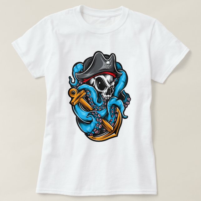 Octopus Pirate Skull T-Shirt (Design vorne)