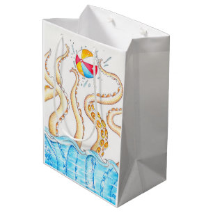 Octopus Playing Beach Ball Mittlere Geschenktüte