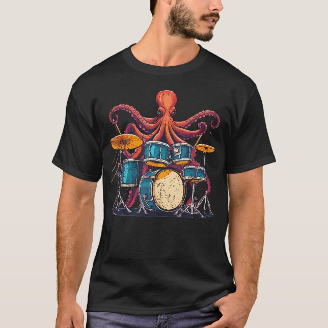 Octopus Playing Drums I Drummer Drumming Musician  T-Shirt (Vorderseite)