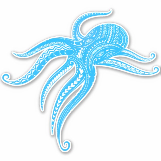OCTOPUS POLYNESIAN TRIBAL LtBlue Aufkleber (Vorderseite)