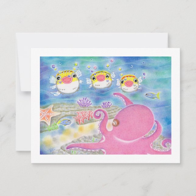 Octopus Porcupinefish Music Any Occasion Flat Card Dankeskarte (Vorderseite)