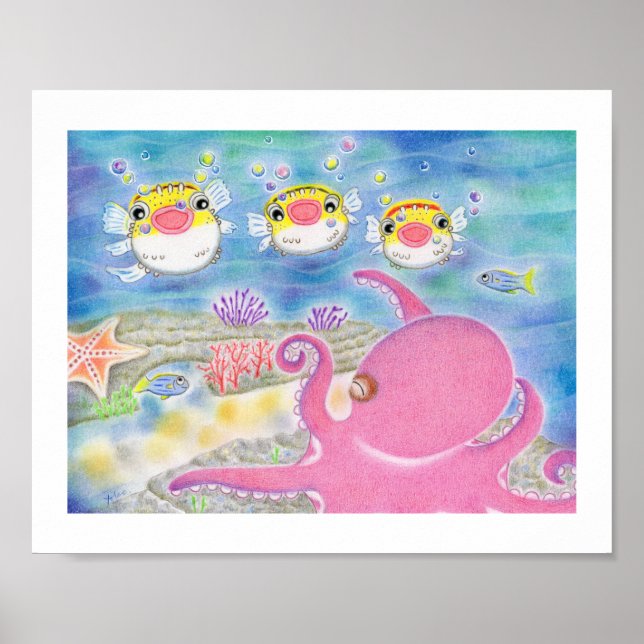Octopus Porcupinefish Singing Nursery Art Poster (Vorne)