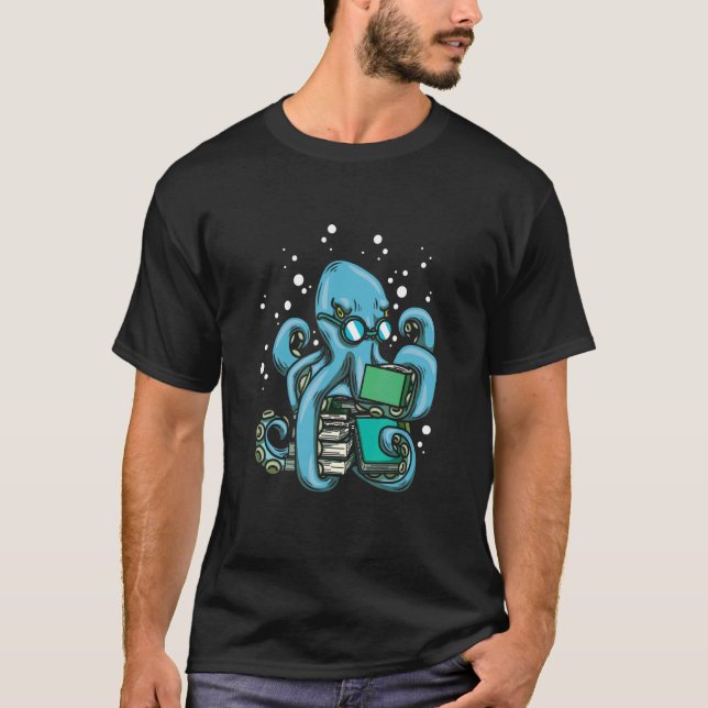 Octopus Reader Bookworm Deep Sea Kraken Literatur T-Shirt (Vorderseite)