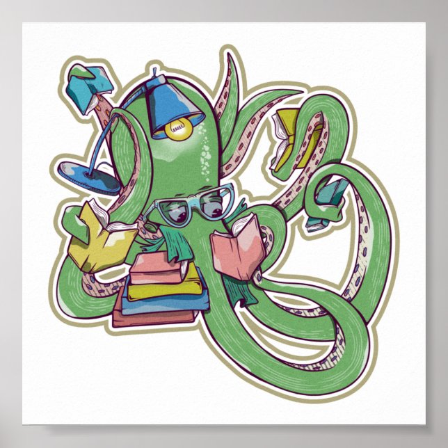 Octopus Reading books Poster (Vorne)