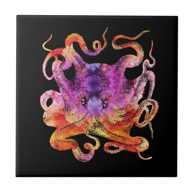 Octopus Retro Gefärbte Krawatte Farbiger Regenboge Fliese (Vorderseite)