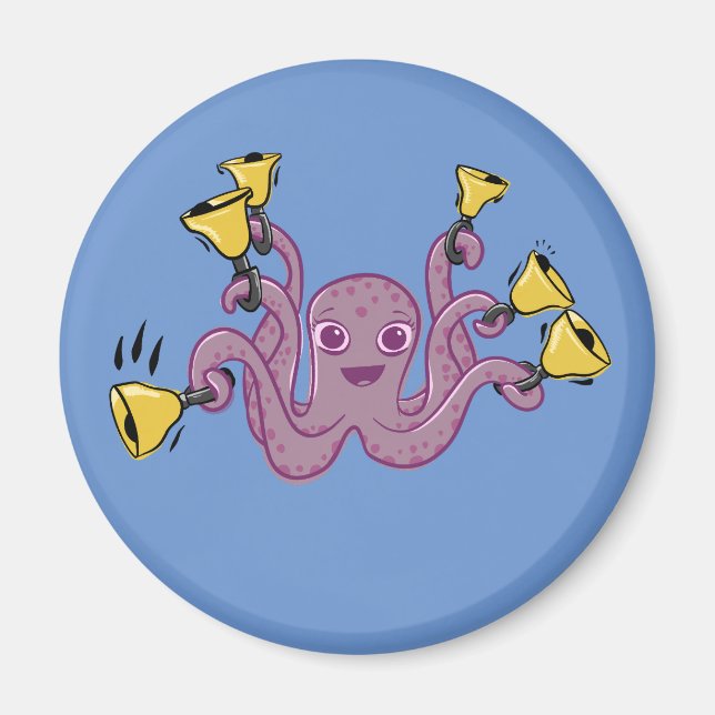 Octopus Ringing Handbells Cartoon Magnet (Vorne)