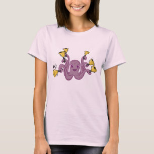 Octopus Ringing Handbells Cartoon T-Shirt