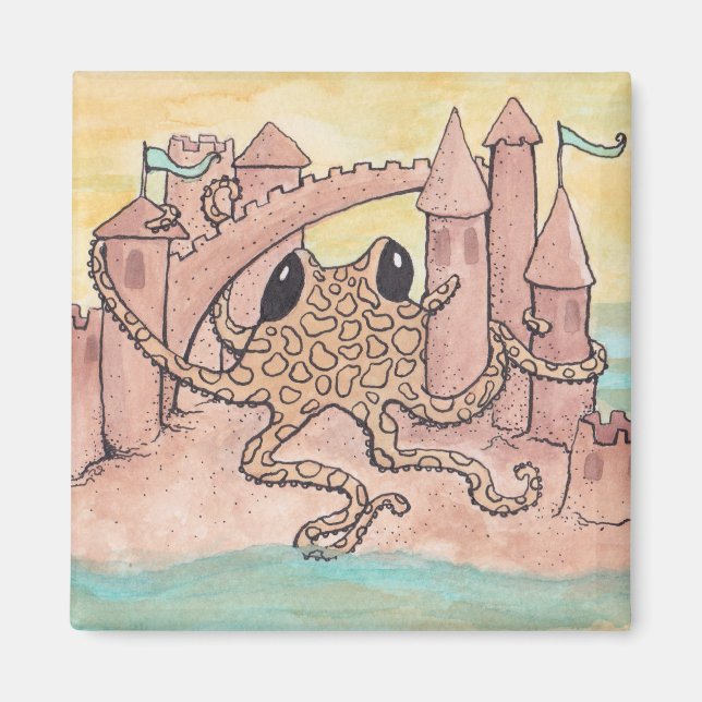 Octopus & Sandcastle Magnet (Vorne)