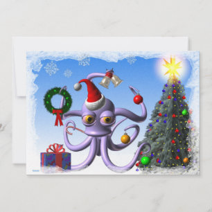 Octopus santa und Baum mit Lichtern Feiertagskarte