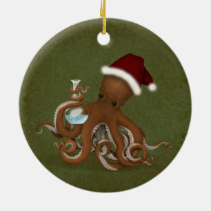 Octopus Scientist Steampunk Vintag Keramik Ornament
