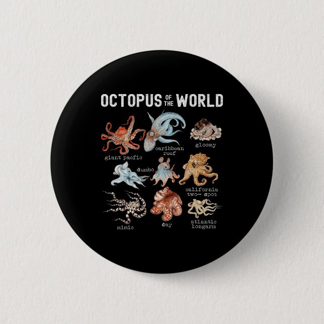 Octopus Sea Animals of the World Octopus Lover Button (Vorderseite)