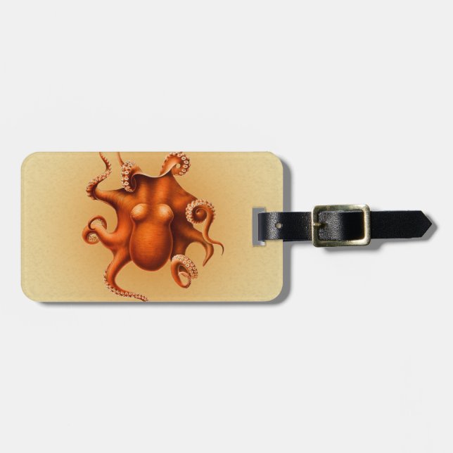 Octopus Sea Monster Kreatur Cephalapod Vintag Gepäckanhänger (Vorderseite horizontal)