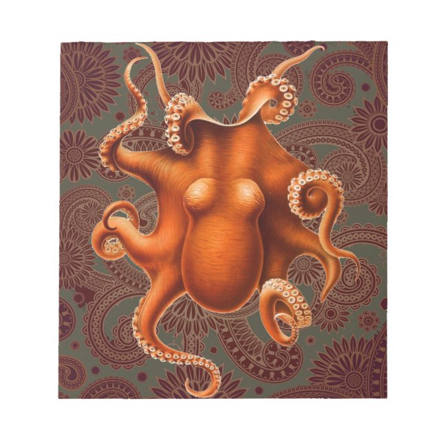 Octopus Sea Monster Kreatur Cephalapod Vintag Notizblock (Vorderseite)